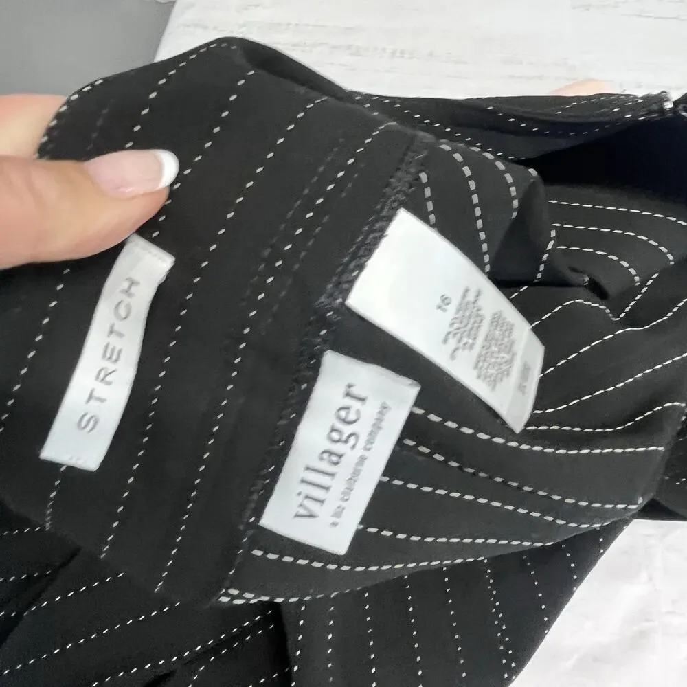 Villager Liz Claiborne Skirt size 16 Black White Pinstripe Knee Pleats Stretch
